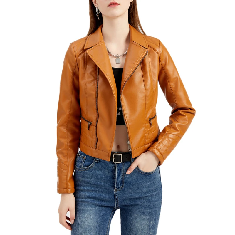 Female Clothing Women's Turndown Collar Zipper Jackets PU Motor Biker Leather Coats 2022 New Autumn Fashion Long Sleeve Outwear enlarge