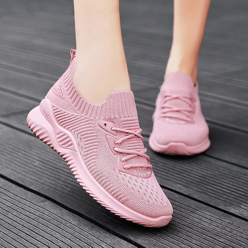 

Flats Running Tennis Female White Sneakers Ladies Shoes For Women 2022 Autumn Soft Sole Fly Knit Breathable Mesh Casual Walking