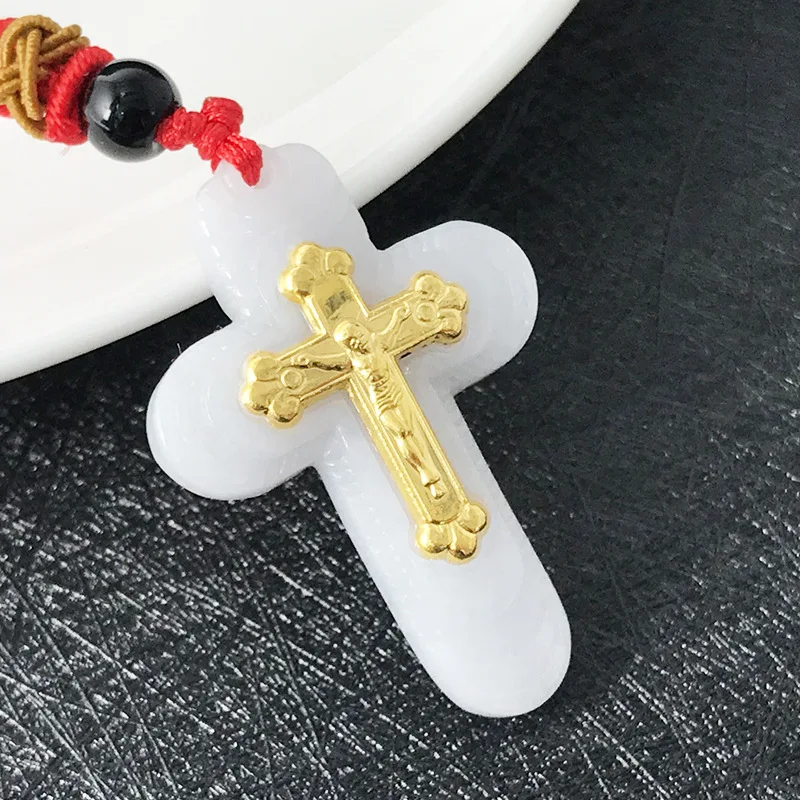 

Золотая инкрустированная нефритом полностью Золотая инкрустированная нефритовая подвеска в виде Креста Религиозная Подвеска "Иисус" хрис...