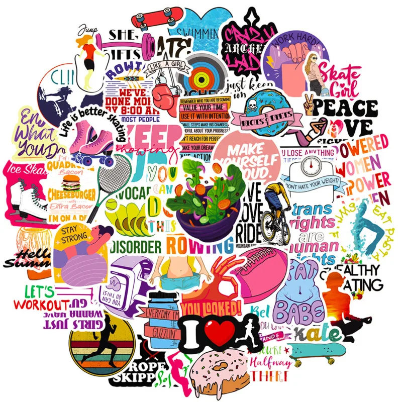 

10/30/50/100PCS Fitness Inspirational Text Graffiti Waterproof Sticker Physical Training Decoration Inspirational DIY Sticker