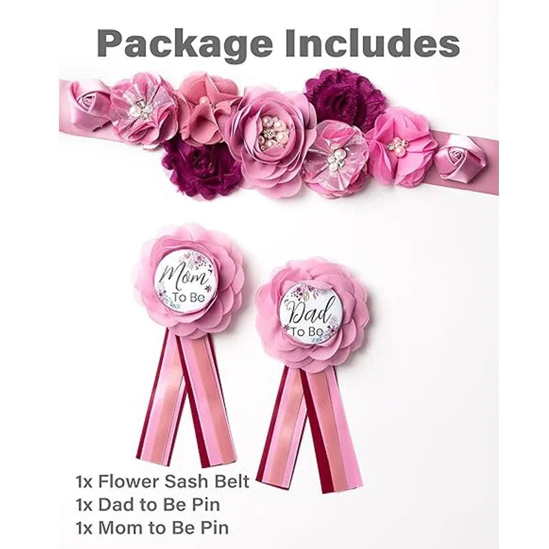 Набор цветочных поясов-Baby Shower Mom to Be Daddy Corsage Pin-пояс с цветком для платья