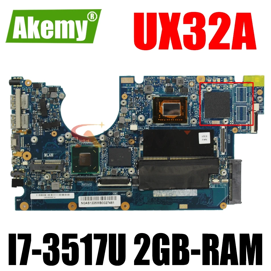 

AKEMY UX32VD Laptop motherboard for ASUS Zenbook UX32A original mainboard 2GB-RAM I7-3517U