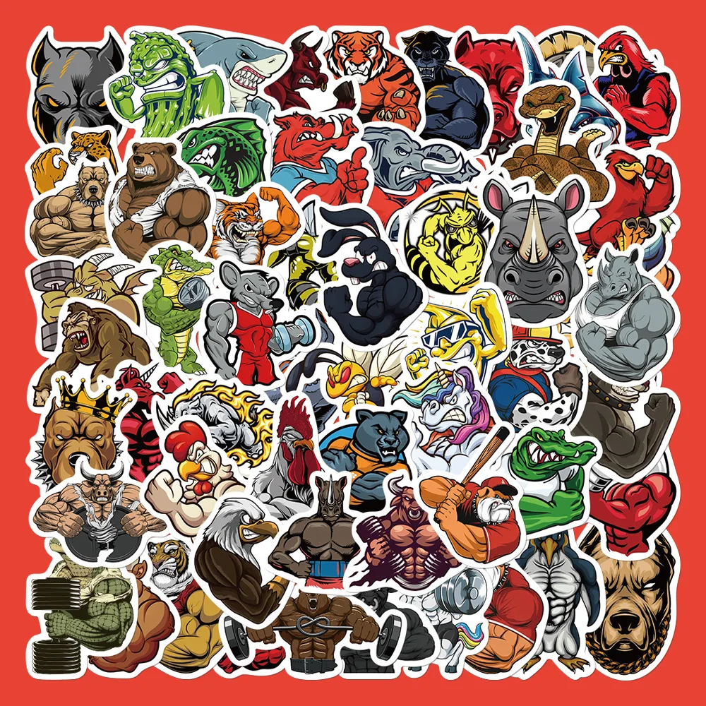 

10/30/60PCS Funny Gym Style Muscle Animal Stickers Decoration Waterproof Decal DIY Cup Suitcase Wall Motorcycle Car Sticker Toy