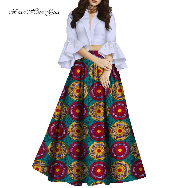 2 Pieces African Skirt Set for Women African Print Clothing Crop Tops and Long Skirts Dresses African Outfits WY8769