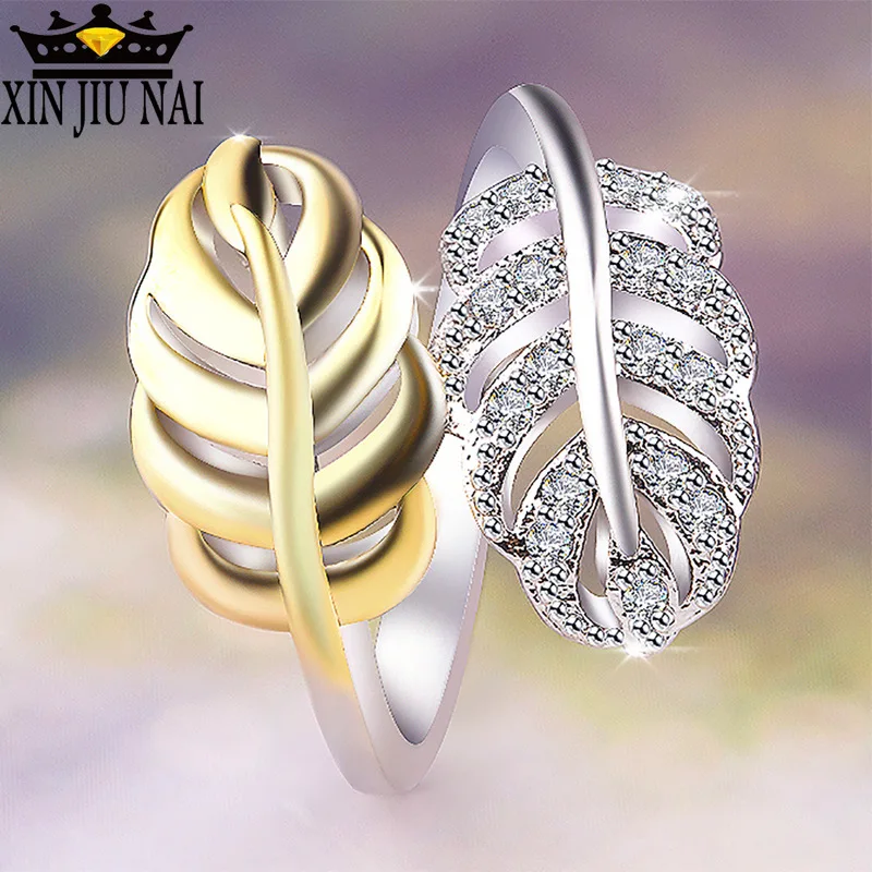 

stacked leaves Cute Female Small Plant Leaf 14K Ring Simple Fashion 925 Silver Gold Finger Rings For Vintage Women