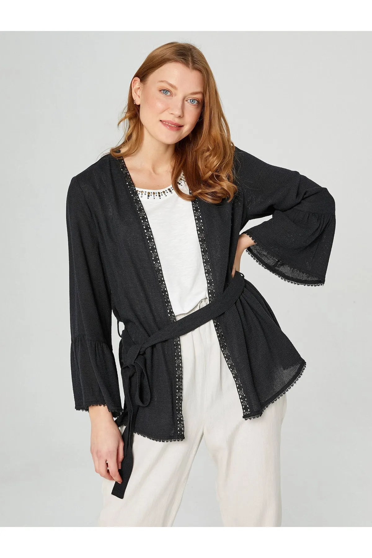 

Women's Kimono Lace Ribbon Detailed Kimono 64384 Fashion Bathrobe For Ladies