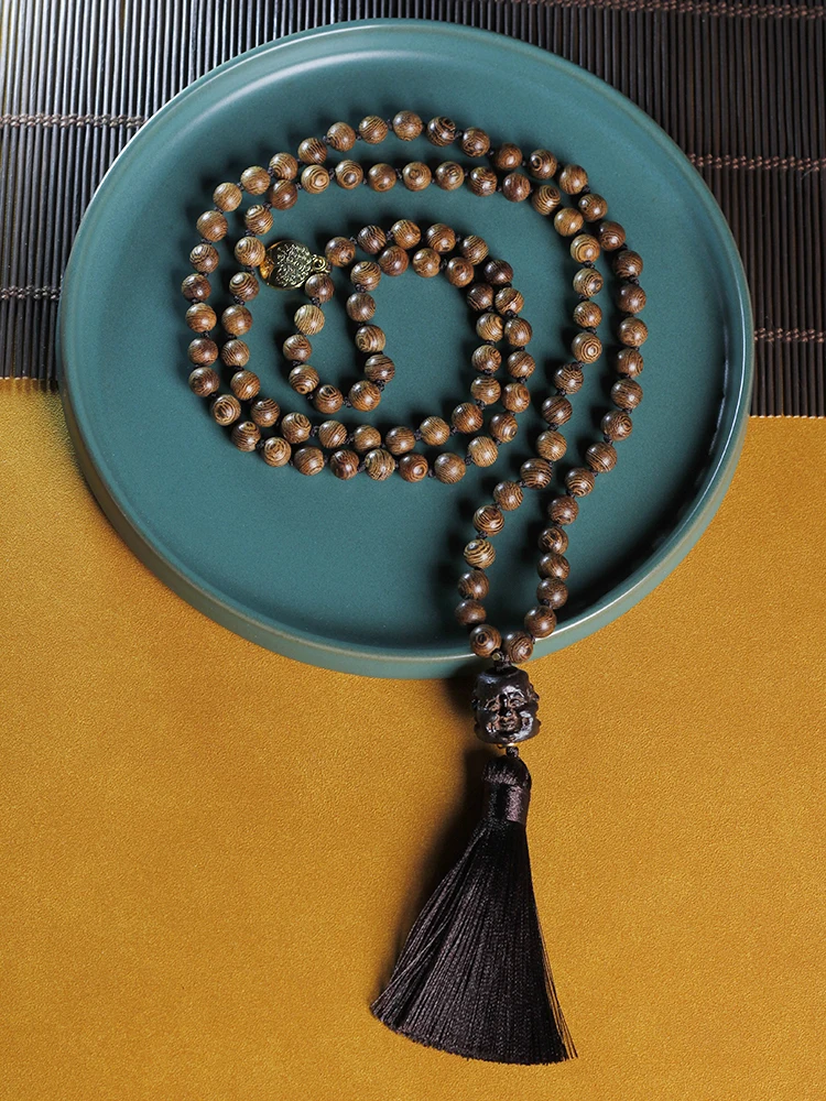 8mm Chicken wing wood beads 108 Mala Beaded Knotted Necklace Meditation Blessing Yoga Japamala Jewelry Men and Women