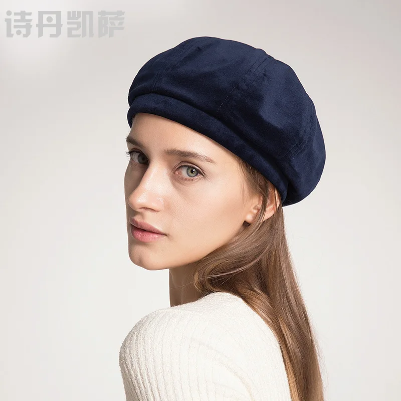 

Novel unique new winter gold diamond velvet hat of berry ms leisure pumpkin flat caphigh quality and beautiful hat