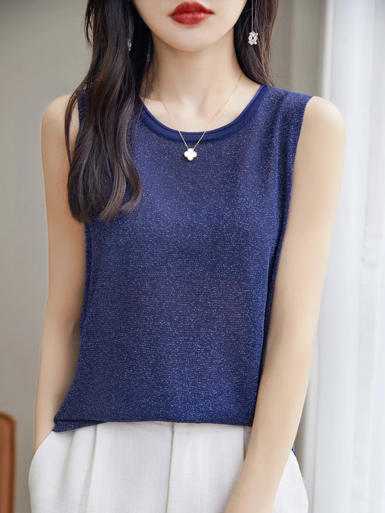 

Spring Summer Women Traf Clothing 2023 Fashion 100% Merino Wool Tops Jerseys Sweater O-Neck Sleeveless Pleated Jumper Knitwears