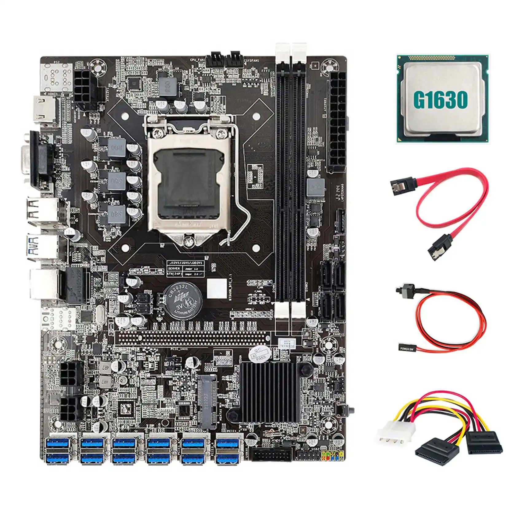 B75 ETH Miner Motherboard 12 PCIE to USB3.0+G1630 CPU+4PIN to SATA Cable+SATA Cable+Switch Cable LGA1155 Motherboard