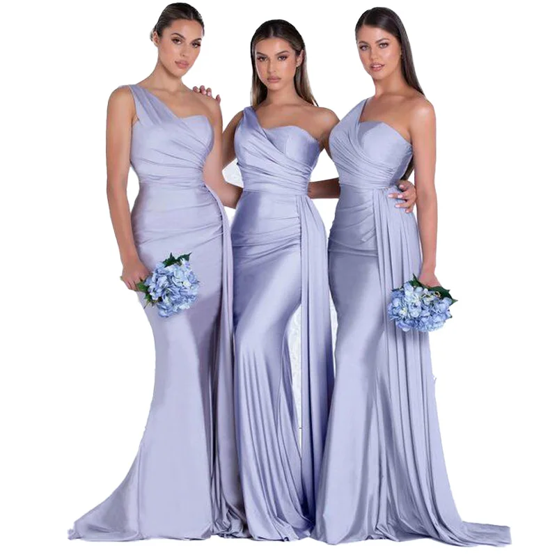 

Purple Mermaid Bridesmaid Dress Long Satin Sexy Sweetheart One Shoulder Wedding party vestido chic robe mariage femme Custom