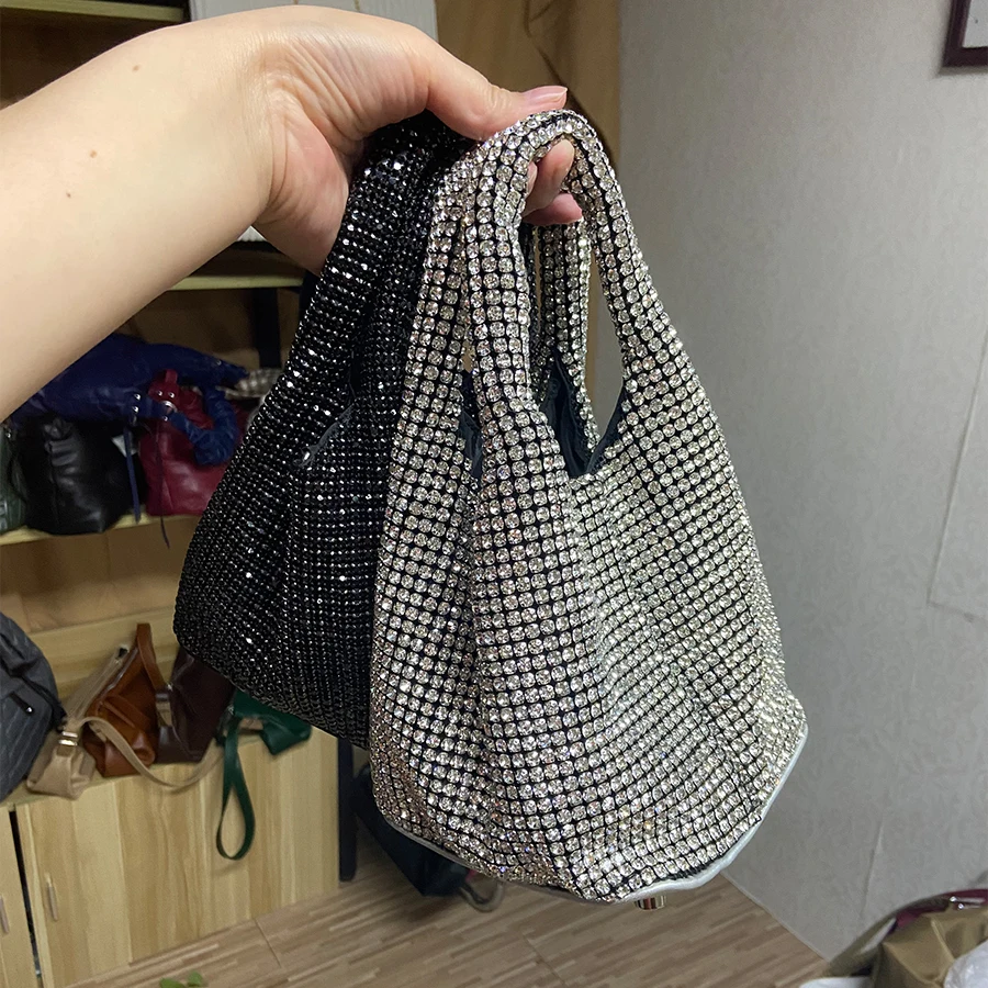 

Роскошная сумка-мешок со стразами, дизайнерские Брендовые женские сумки, блестящая женская сумка через плечо, вечерняя Праздничная Сумочка 2023