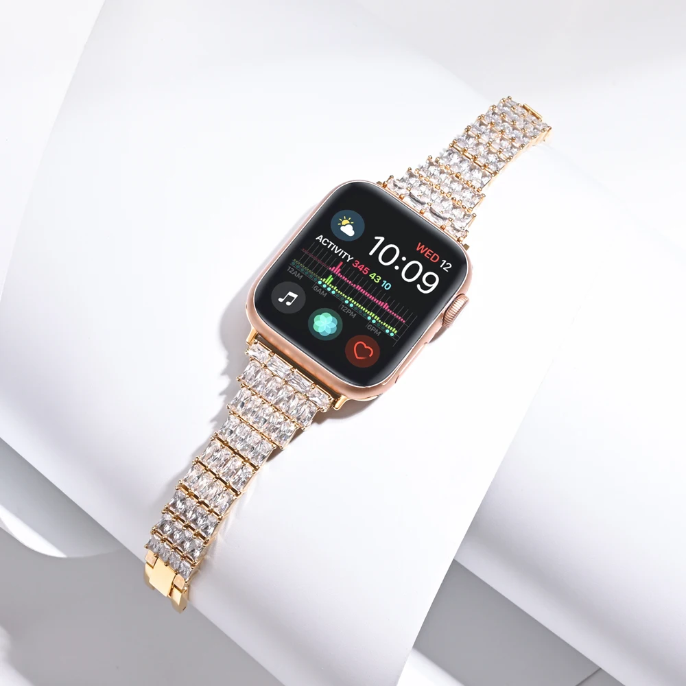 Stainless Steel Strap For Apple Watch band 7 41mm 45mm 40mm 44mm 38mm 42mm Women diamond bracelet For iWatch series 6 SE 5 4 3