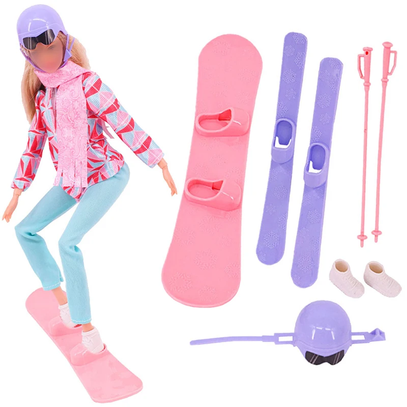 

1Set Fashion Mini Doll Ski Accessories Shoes Helmet Snowboard Ski Set For 30cm Doll Dollhouse Decor Toy