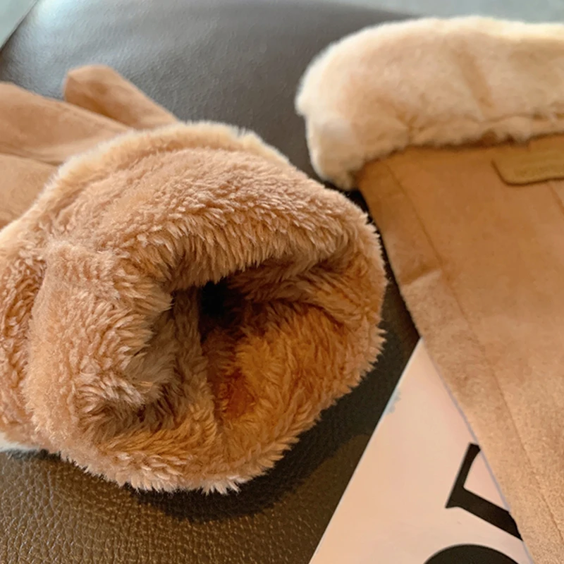 Женские зимние замшевые кожаные плюшевые перчатки с закрытыми пальцами женские