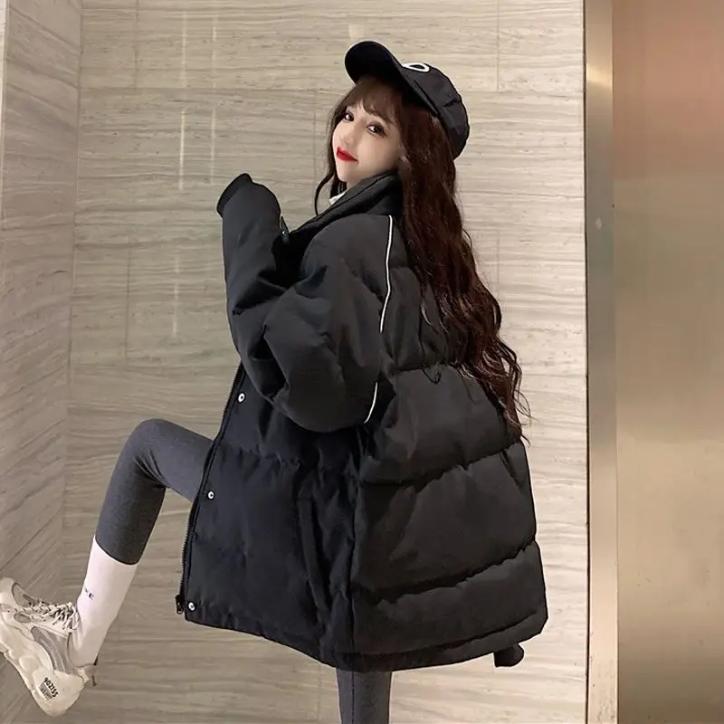 2021 Fashion Cotton Coat WomenWinter Clothes Korean Version Loose Thick Harajuku Bread Quilted Jacket Mid-length Black Jacket