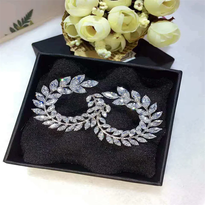 

Европейская и американская мода серьги, листья, гирлянды, серьги, женские микро инкрустированные медные конские глаза, циркон ювелирные изд...