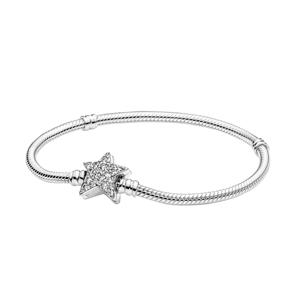 

925 Silver Moments Asymmetric Star Clasp Snake Chain Bracelet Fit for Pandora Birthday Party Making Luxury Woman Jewelry Gift