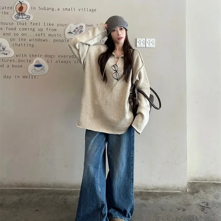 Вязаный топ с v-образным вырезом женский осенний новый двусторонний свитер в