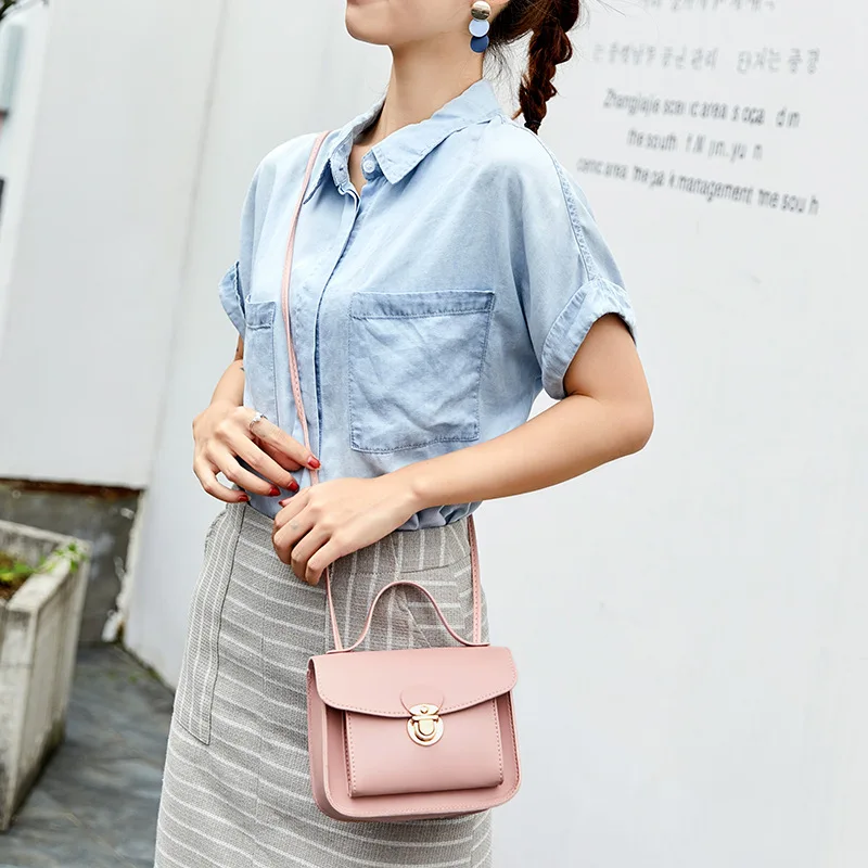 2022 New Simple Fashion Korea Lock Small Chic Women's PU Leather Girls Lady One Shoulder Crossbody Bag