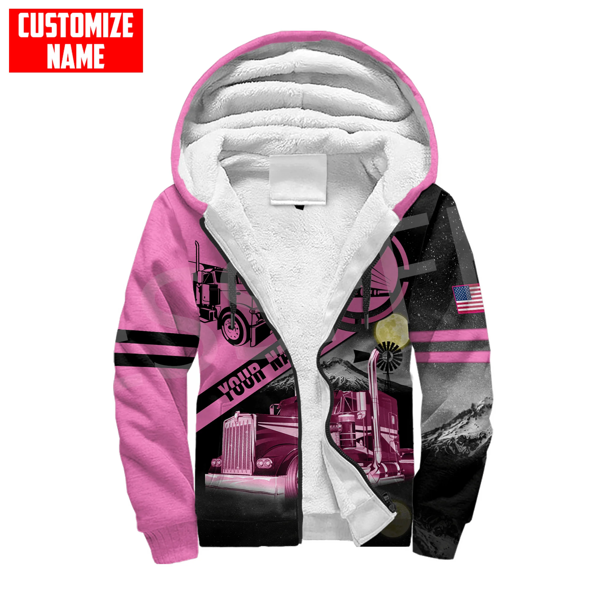 Custom Name Truck Operator Cosplay Trucker Driver Worker Tattoo Harajuku Autumn Winter Thicker Overcoat Fleece Hoodies Jacket X2