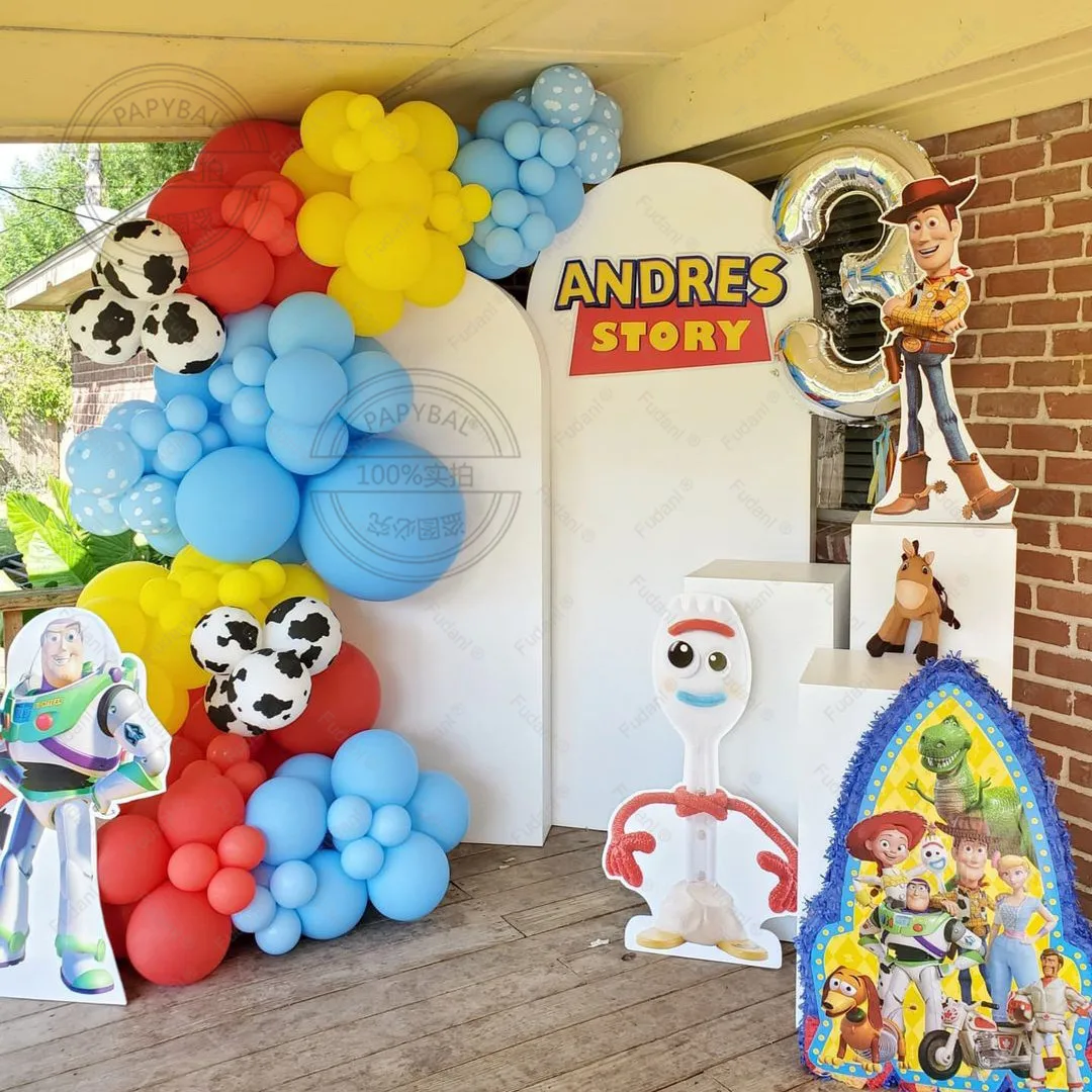 

104pcs Disney Toy Story Theme Birthday Party Decorations 5/10/18inch Red Blue Yellow Air Globos Vintage Farm Garden Party Supply