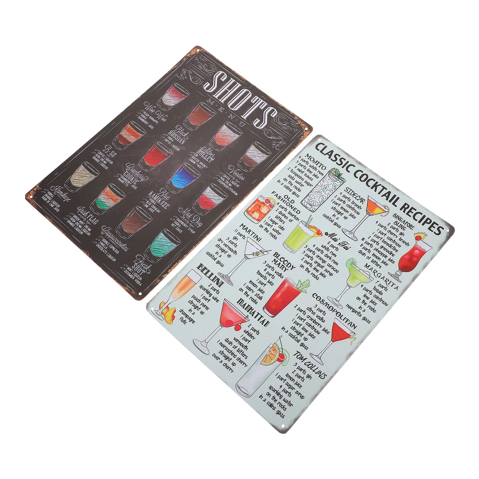 

2Pcs Retro Beverage Metal Tin Sign Cocktail Recipe Poster Wall Decor Wall Iron Painting
