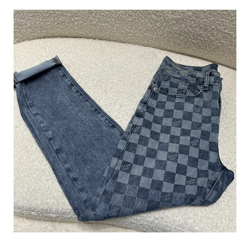Мужские джинсы с квадратным принтом модные высококачественные недорогие