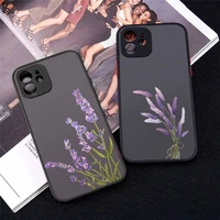 simple lavender purple flowers phone case matte transparent for iphone 7 8 11 12 13 plus mini x xs xr pro max cover