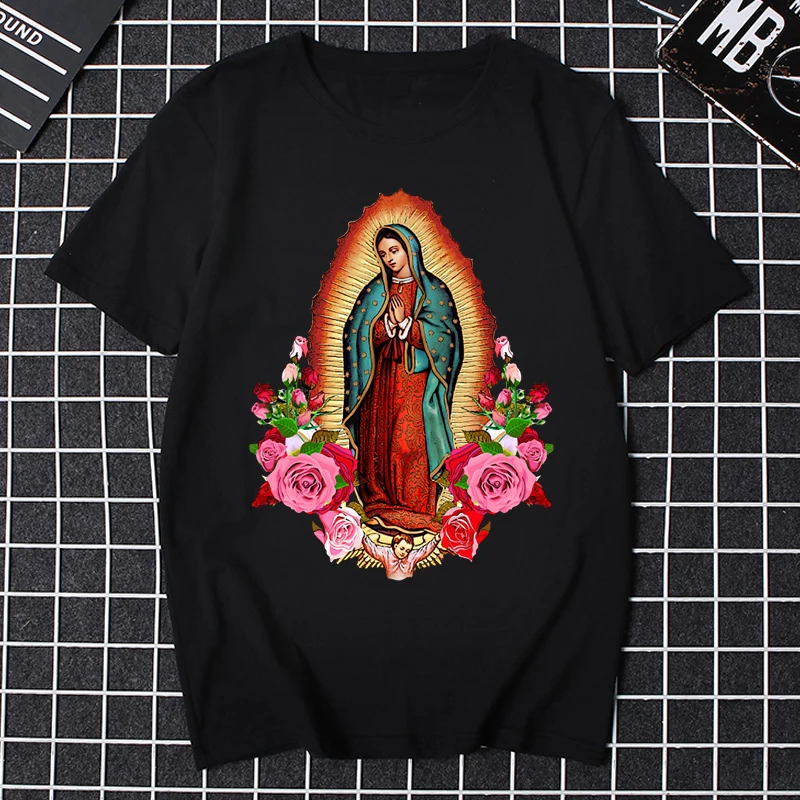 

Religious Women Tshirt Male Virgin Mary T Shirt Causal Our Lady of Guadalupe Shirt Saint Christian Clothes Catholic T-Shirts