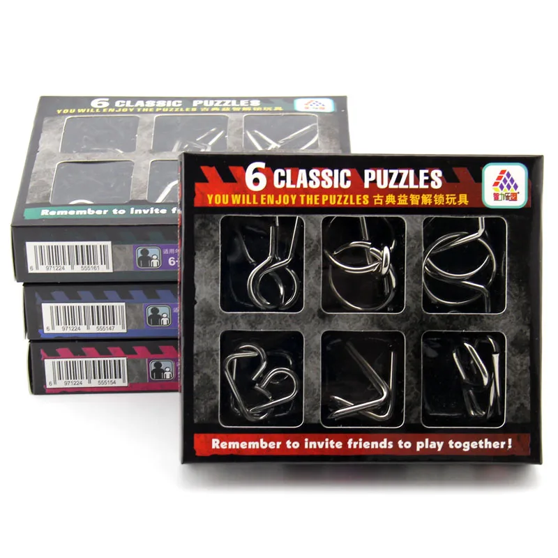 Фото 3D Metal Wire Puzzles 6PCS/Sets Intelligence Buckle Classic Knot 9 Ring Interlocking IQ Brain Teaser Antistress Toys For Kids №2
