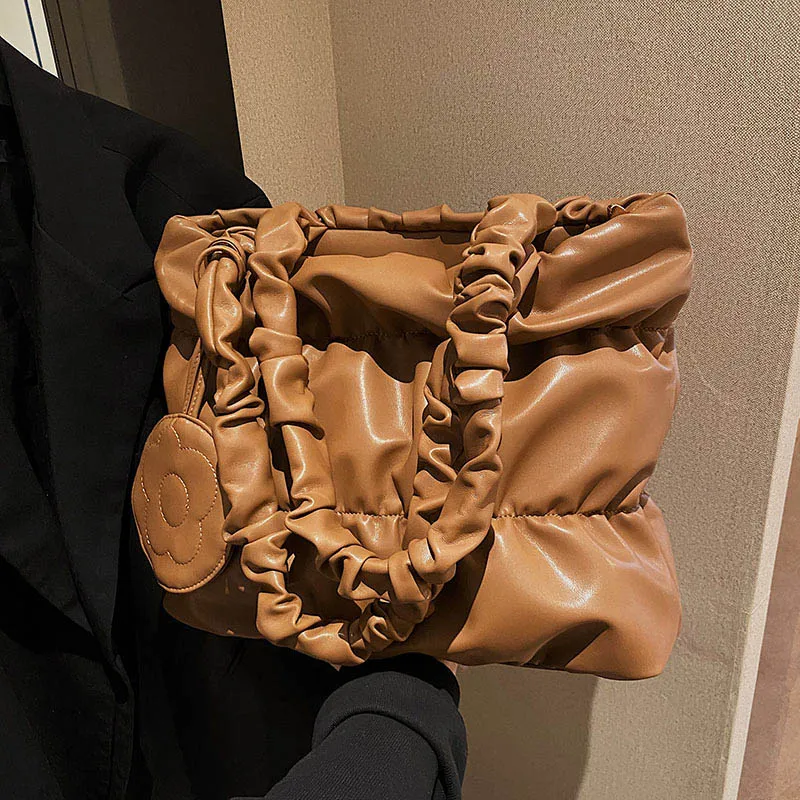 

Quality Soft Leather Shoulder Bags Designer Pleated Women Purse Handbag Fashion Ladies Tote Bag Luxury Brand Female Underarm Bag