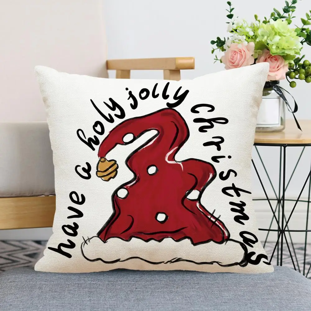 

Decorative Christmas Pillowcase Reusable Christmas Pillow Case with Tree Bowknot Hat Design Festive Flax Cushion Cover for Sofa