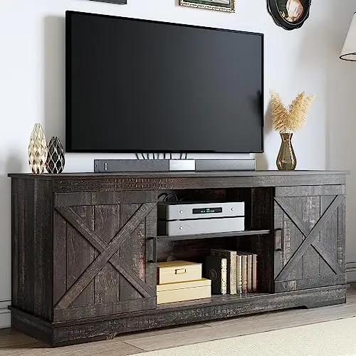 

TV Stand for 65+ Inch TV, Modern Entertainment Center for 300lbs w/Barn Doors and Storage Cabinets, Rustic TV Media Console TV C
