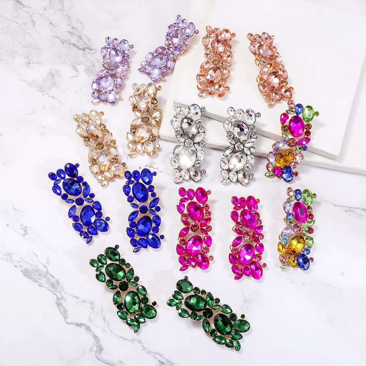 

JURAN Exaggerate Colorful Full Rhinestone Dangle Earrings European Style Vintage Crystal Earrings Statement Jewelry for Women