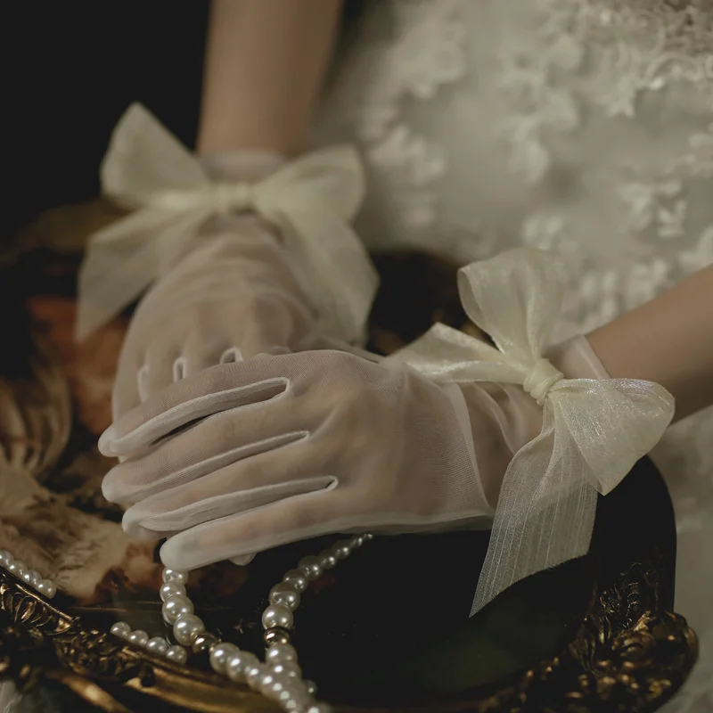 Винтажные прозрачные свадебные перчатки из искусственной атласной сетки капри