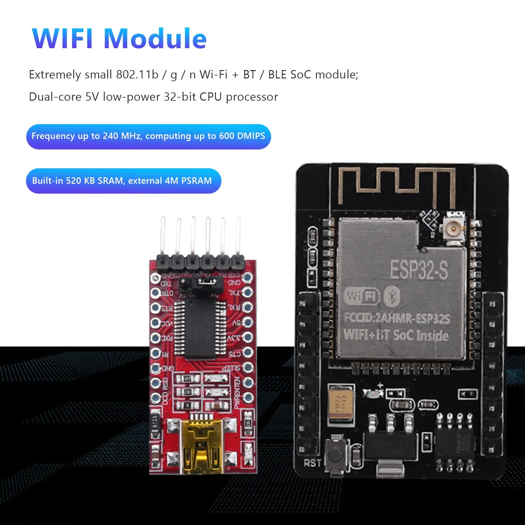 

ESP32-CAM плата разработки Wi-Fi Bluetooth с камерой OV2640 + последовательный преобразователь FTDI USB в TTL + антенна IPEX 2,4G SMA