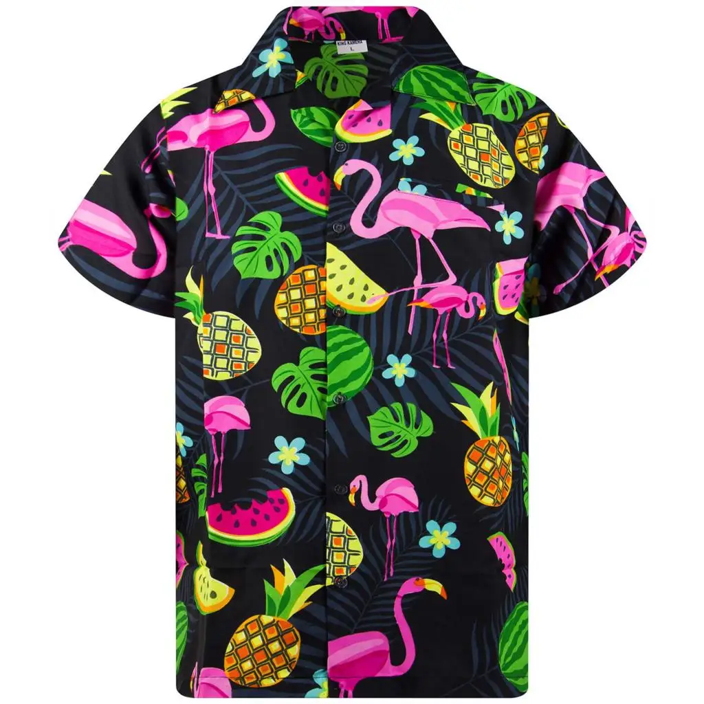 

Erkek hawaii gömlek yaz Flamingo bask Aloha plaj gömlek dümesi aa moda rahat erkek giyim bluz Camisa Masculina