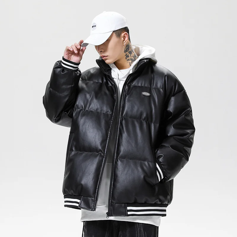 

2022 Top Fashion Winter New Arrival Leather Stand Collar Thickened Baseball Cotton Coat Casual Jackets
