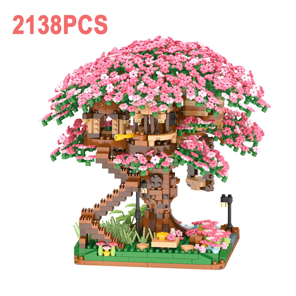 

2138Pcs Mini Sakura Tree House Building Blocks City Street View Cherry Blossom Model MOC DIY Figures Bricks Toys Birthday Gifts