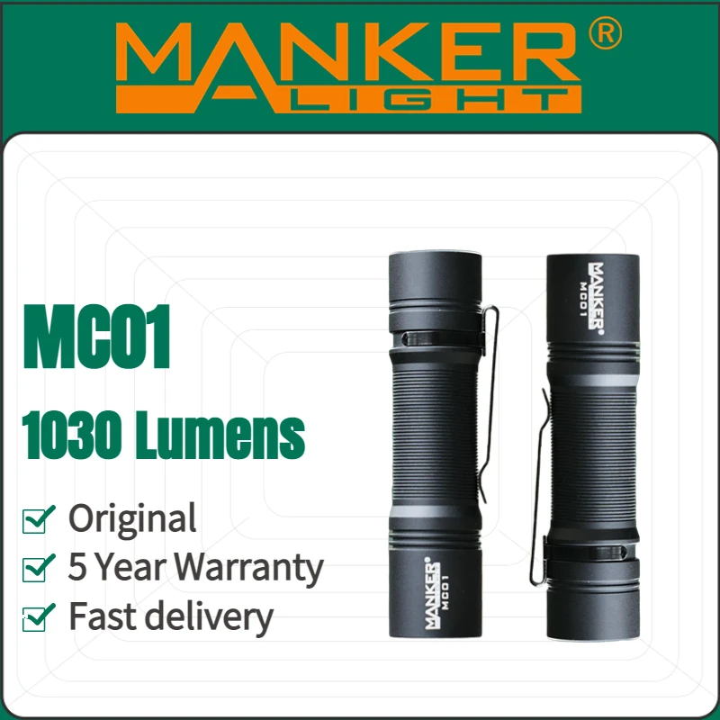 Портативный фонарик Manker MC01 для повседневного использования, 1030 люмен, перезаряжаемый телефон, встроенный аккумулятор 2500 мАч с зажимом для кемпинга