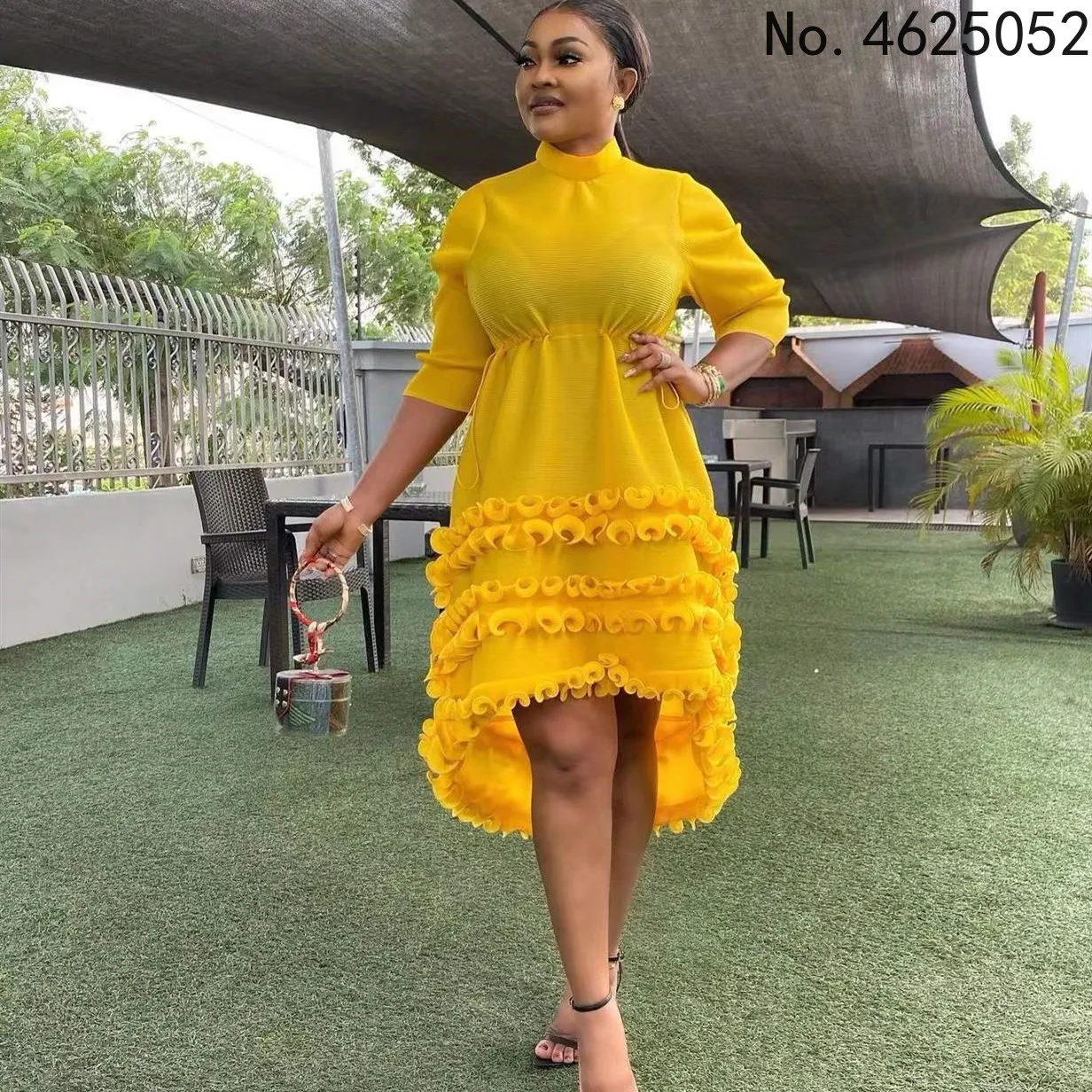 

African Dresses for Women Dashiki Ankara Ruffles Evening Gown Elegant Abaya Dubai Ladies Clothing Plus Size Robe Africaine Femme