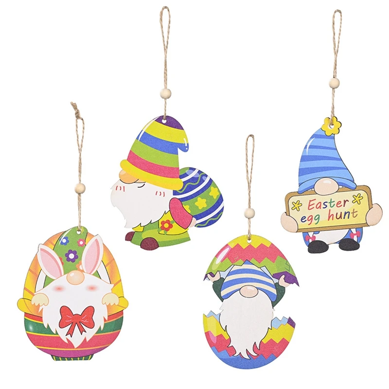 

4PCS Happy Easter Decoration for Home Rabbit Wooden Pendant Crafts Bunny Eggs Ornament Wood Chick Party Decor 2022 wielkanoc