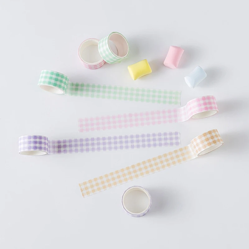 4 Pcs/Set Cute Grid Stripe Washi Tape Kawaii Masking Decorative Adhesive Sticker Scrapbooking Diary Stationery | Канцтовары для