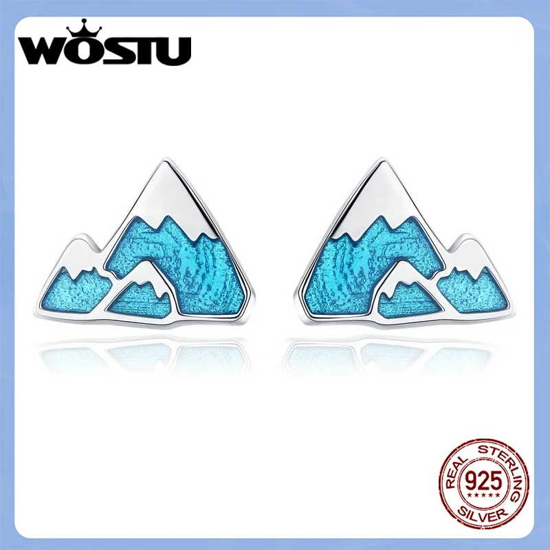 Женские серьги-гвоздики WOSTU из чистого серебра 925 пробы с голубым айсбергом s925