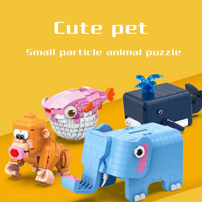 

Small Animal Piecing Building Blocks Toy Whale Puffer Particle Toy Tabletop Decoration Ornaments Christmas Gift Toys for Kid