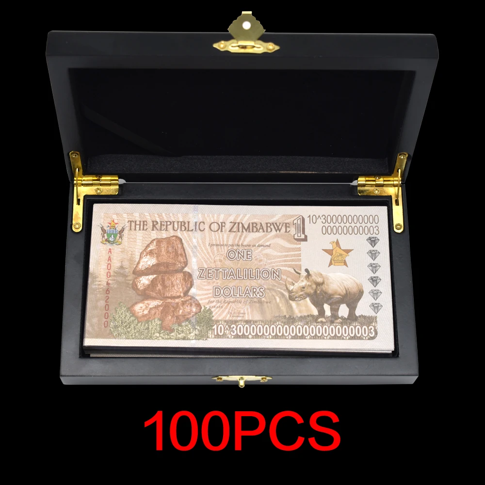 

100pcs/box One Zettalilion Dollars Zimbabwe Commemorative Banknotes with Serial Number Fake Money with Box Business Gifts