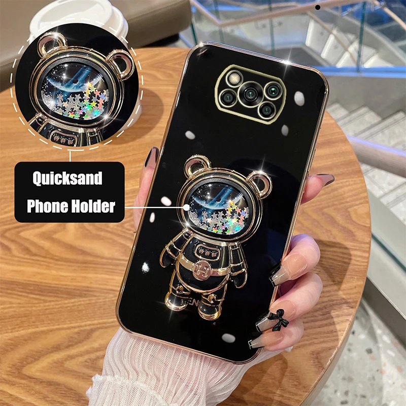 

PocoX3 Quicksand Astronaut Phone Holder Case For Xiaomi Mi Poco X3 Nfc Pro C40 X4 M4 Pro 4G 5G M3 F3 M2 F2 X2 F4 GT Stand Cover