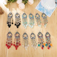 bohemian retro tassel long earrings european and american creative exaggerated handmade rice bead earrings turquoise jewelry