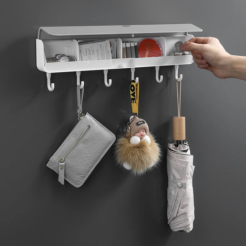 

Muur Gemonteerde Opslag Rack Plank Opbergdoos Met Haak Voor Badkamer Deur Punch-Gratis Kleren Key Organizer Badkamer accessoires